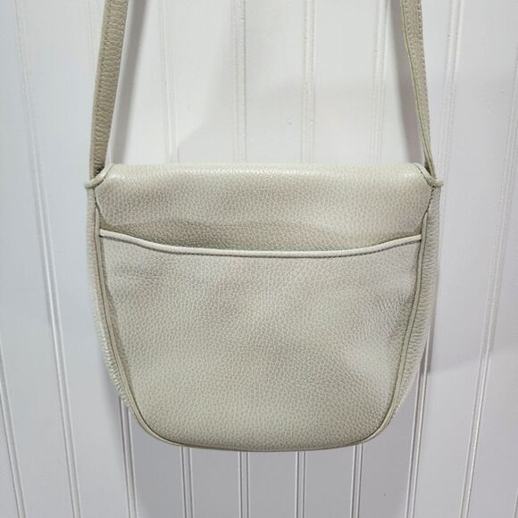 GANSON Vintage Ivory Pebble Leather Gold Hardware Crossbody Flap Purse - Picture 4 of 12